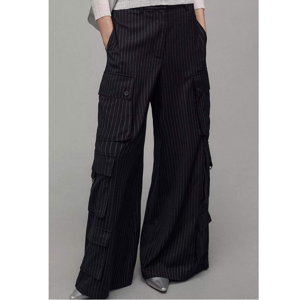 TwentySixHundred Anthropologie Navy Pinstripe Utility Pants Wide Leg Size 12